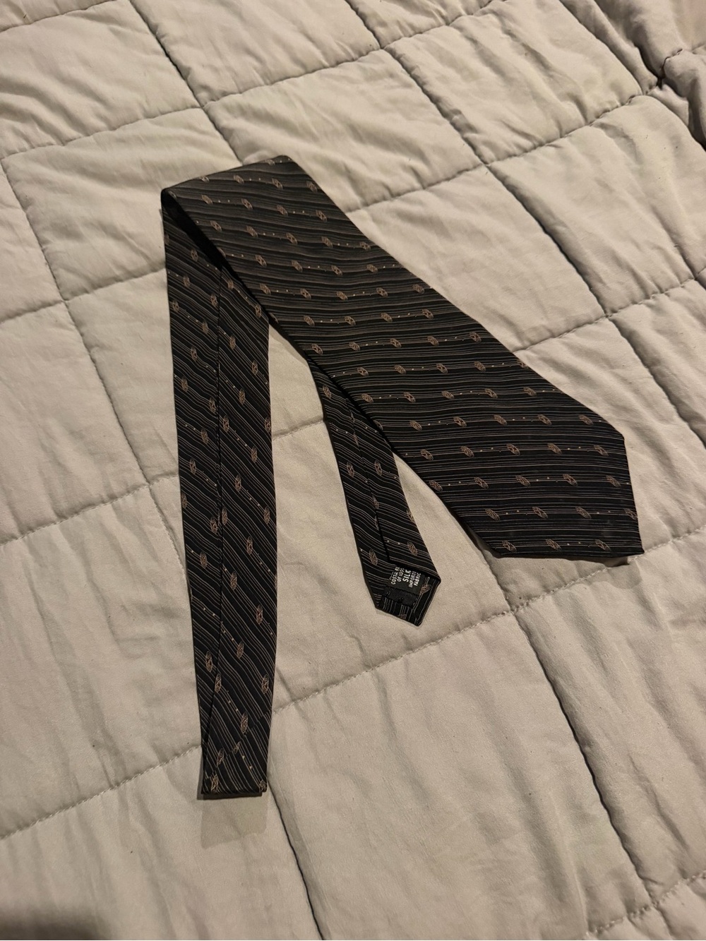 bill blass Black Silk Tie with Subtle Tan Stripe Pattern